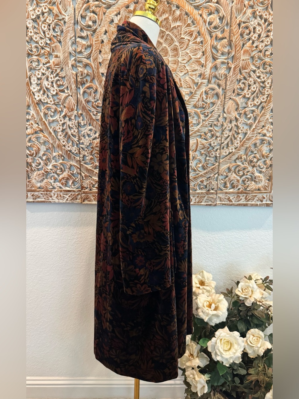 Portrait x de Ball 100% Cotton Velvet Open Front Floral Opera Jacket Made in USA - Picture 6 of 16